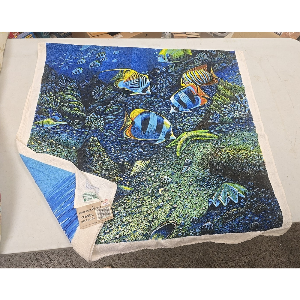 NEW Vintage Sea Marine Wildlife Beach Swimming Shower Bath Textile Towel 30"x60"